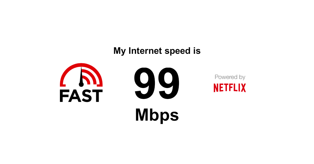 Internet speed test result showing around 99 Mbps download speed